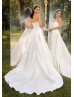 Strapless Ivory Pleated Satin Wedding Dress With Lace Jacket